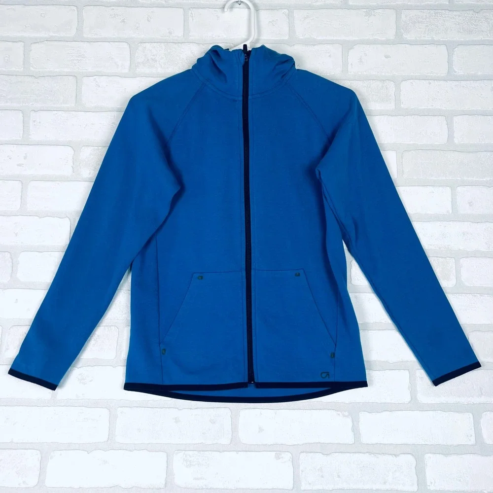 Gap Kids XL 12-13 Full Zip Hoodie Blue Athletic Hooded Sweatshirt Raglan Sleeve